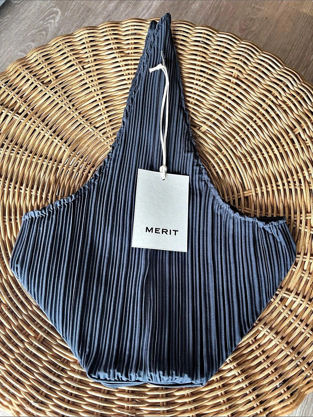 Merit Signature Bag Pleated Shoulder Bag in dark grey NWT